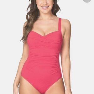 Jaclyn Smith Pink Ruched Twist Front Swimming Suit Womens Sz 10